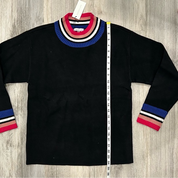 NWT Sugarlips Black Mock Neck Long Sleeve Sweater Color Stripe Accent Top Size S - Picture 2 of 7